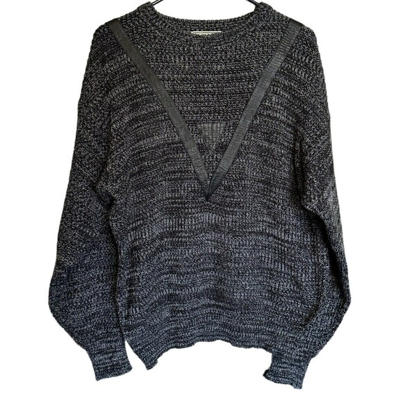 Giani Leone Sweater Men's Size Large Vintage Grey V Leather Trim Knit Grunge - Picture 1 of 7